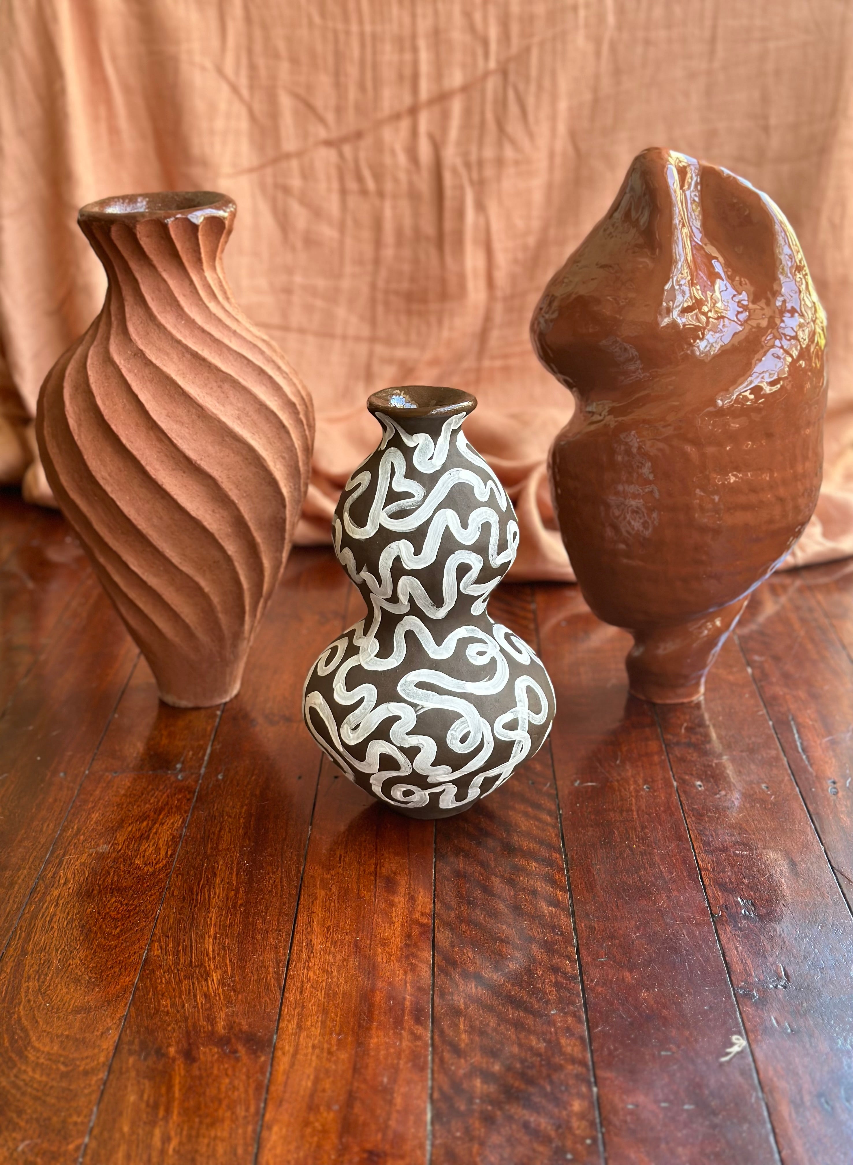 Chocolate Curve Handpainted Vessel