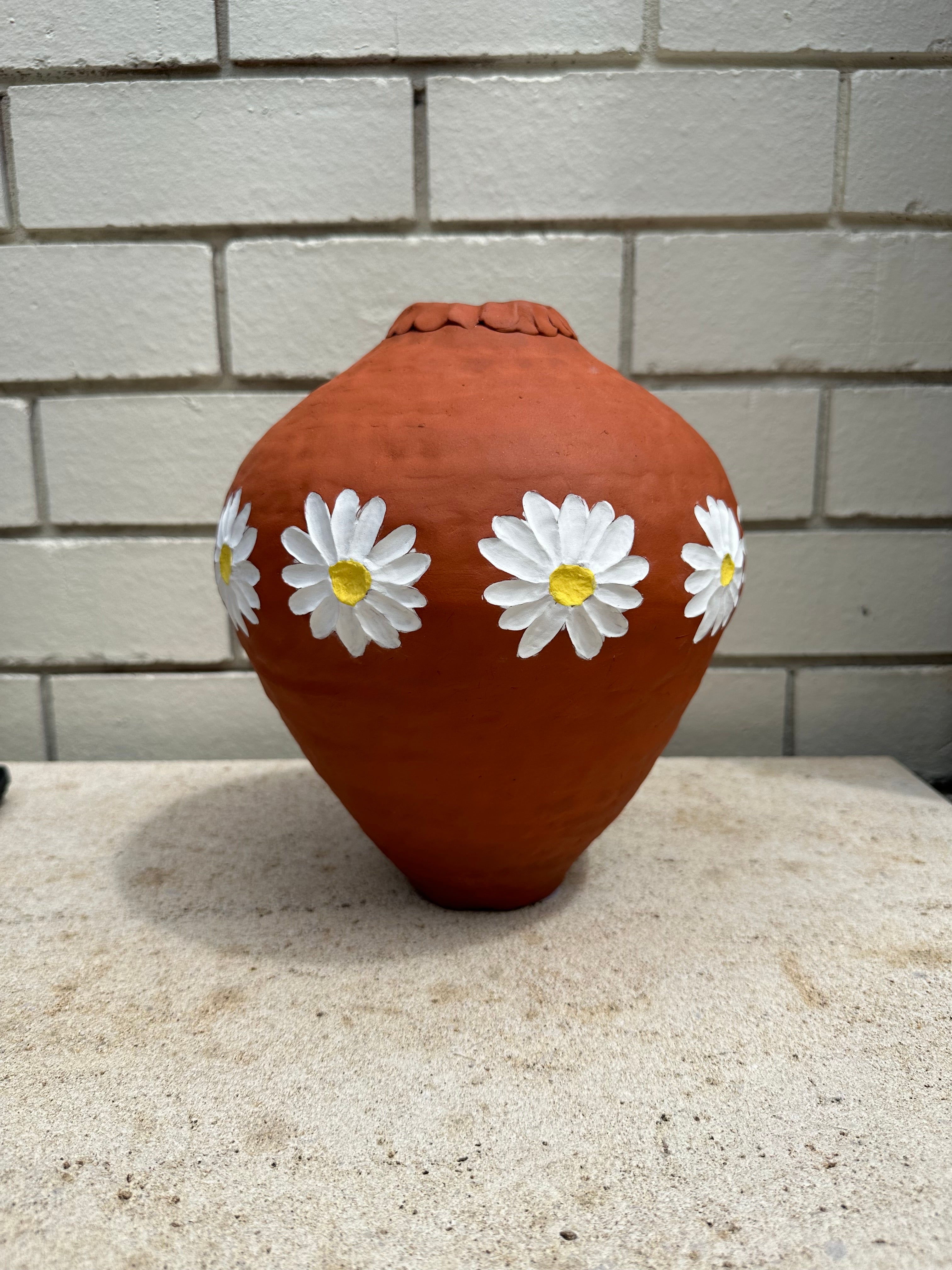 Terracotta Vessel Carved Flowers
