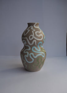 Journey Vase - Light Stoneware and Green/Blue (Medium)
