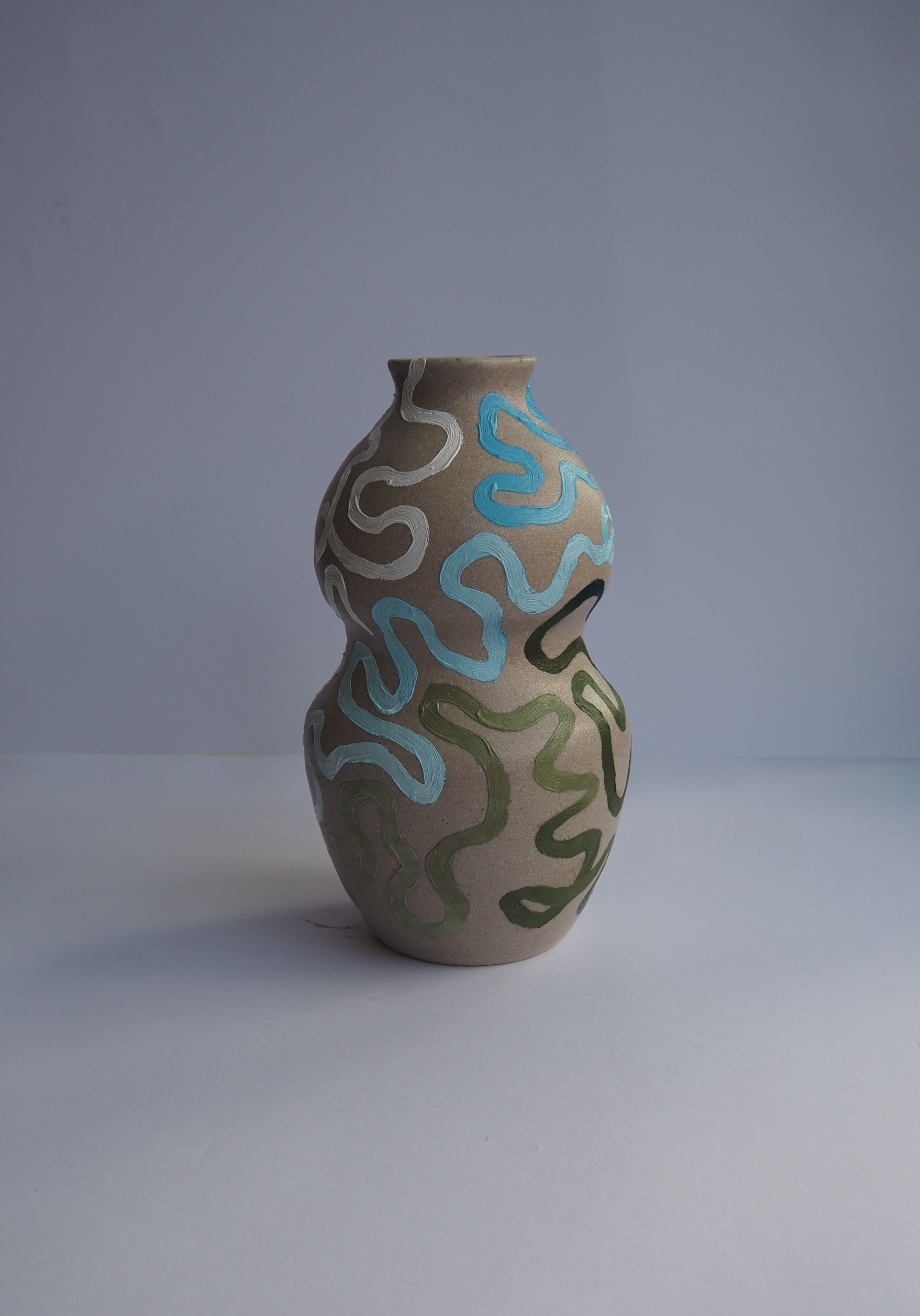Journey Vase - Light Stoneware and Green/Blue (Medium)