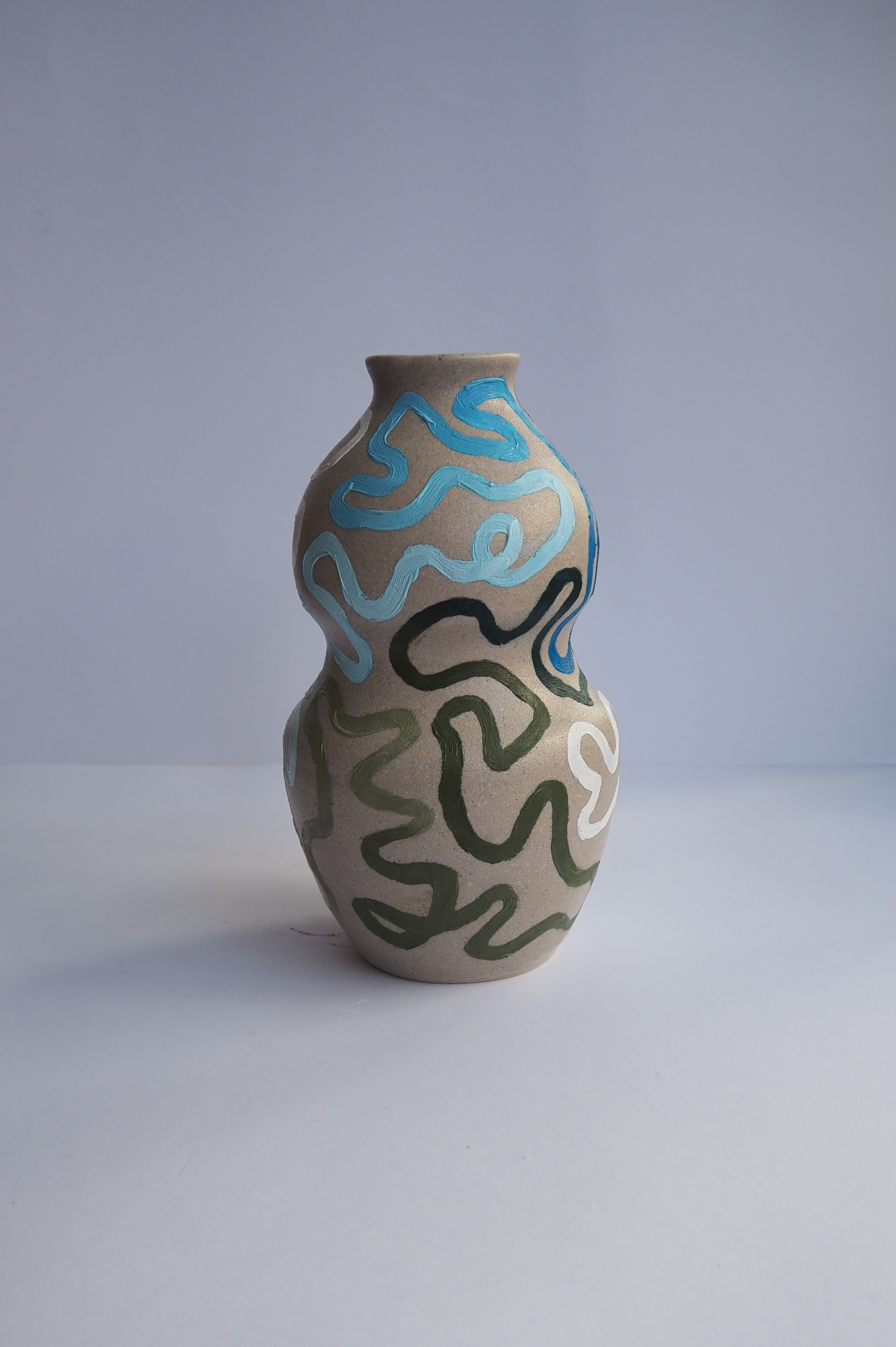 Journey Vase - Light Stoneware and Green/Blue (Medium)