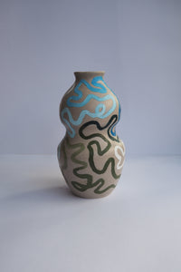 Journey Vase - Light Stoneware and Green/Blue (Medium)
