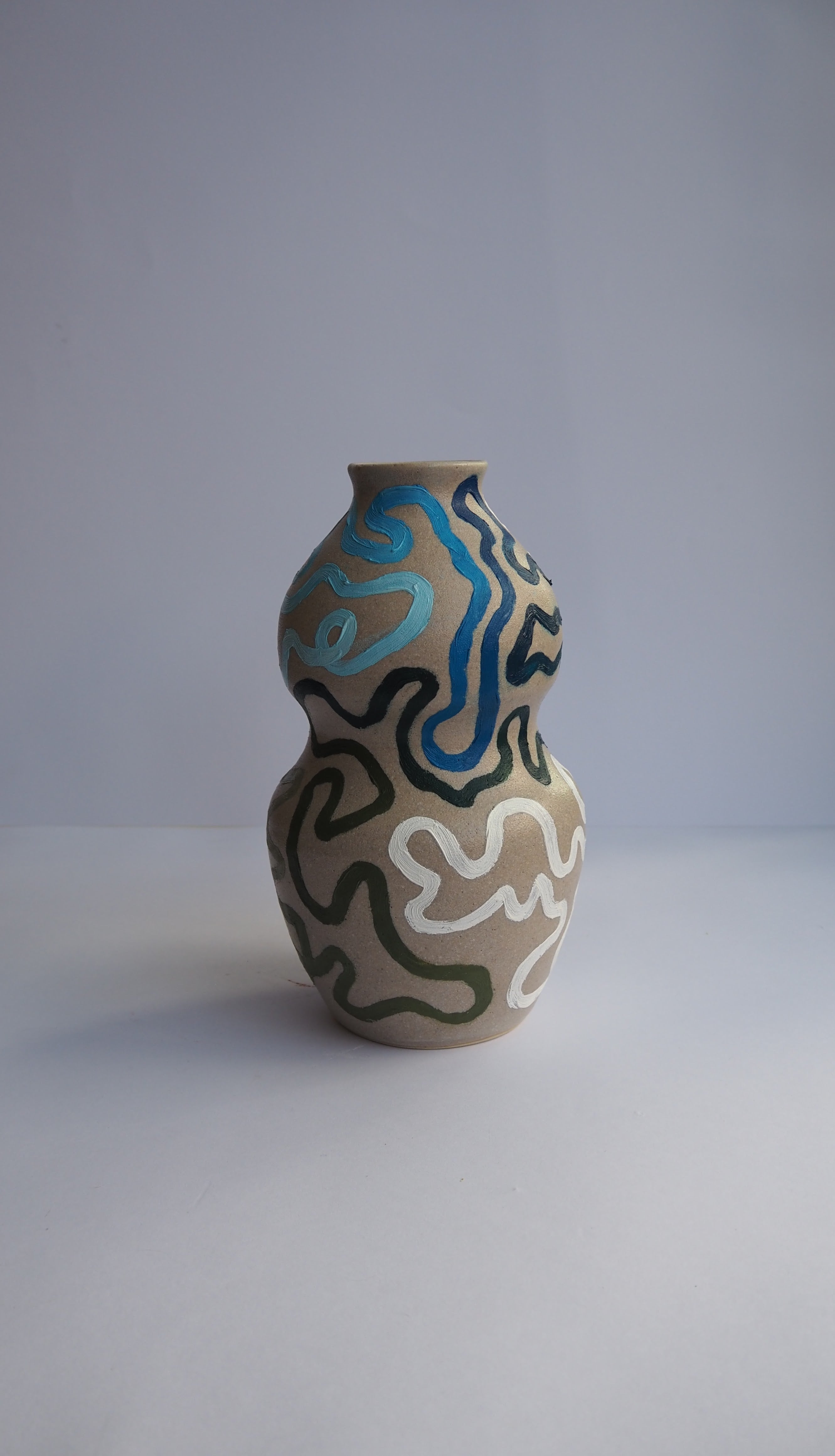 Journey Vase - Light Stoneware and Green/Blue (Medium)