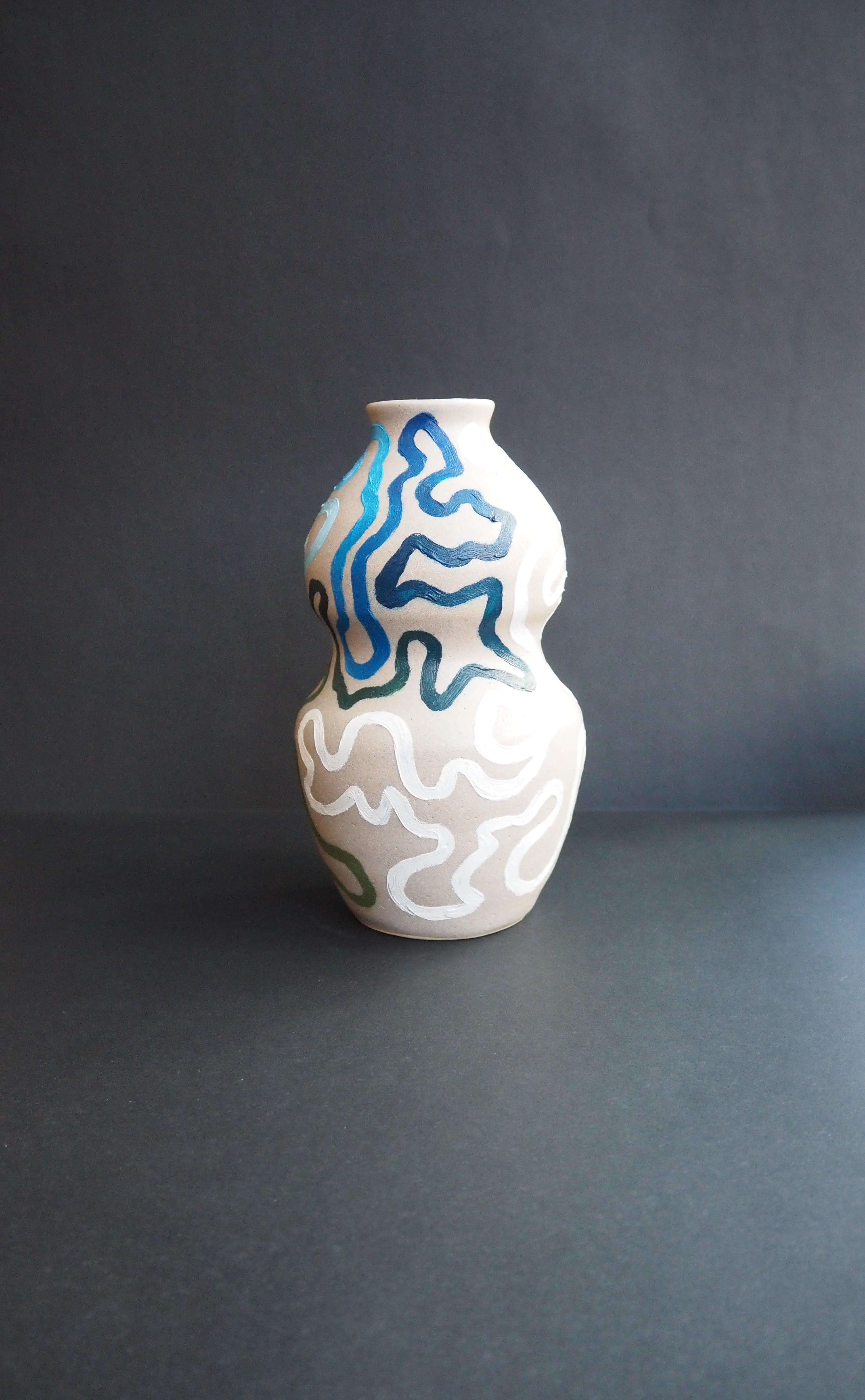 Journey Vase - Light Stoneware and Green/Blue (Medium)