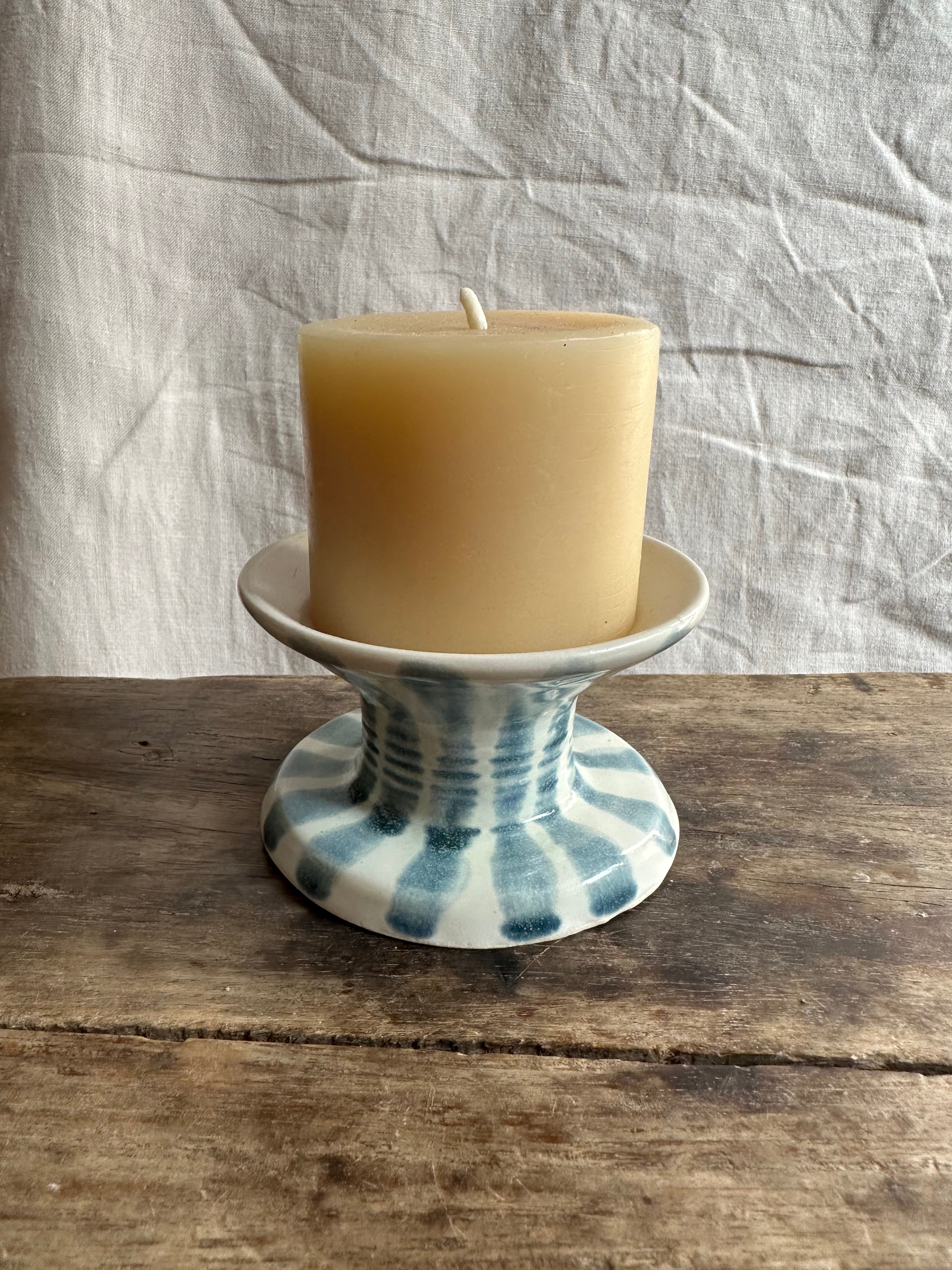 Ocean stripe candle holder + beeswax pillar candle